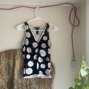 Y2K black floral print tank top